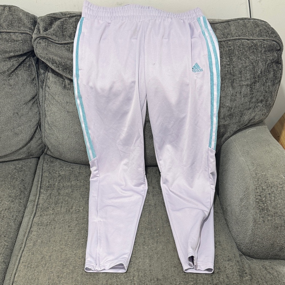 Adidas Kids Light Purple Joggers with Teal Stripes